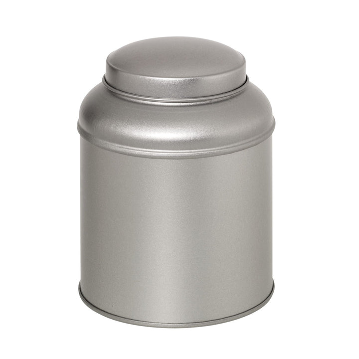 Cutie metalica Dome cu capac, argintie ,  125 grame, pentru ceai vrac