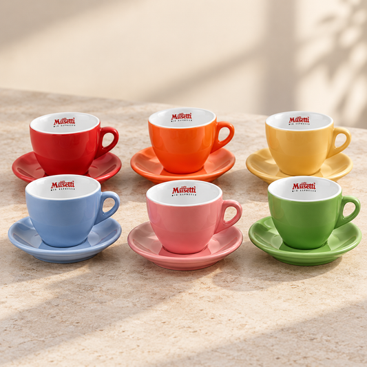 Set de 6 cești cappucino Musetti Rainbow de 220 ml, în culori diferite